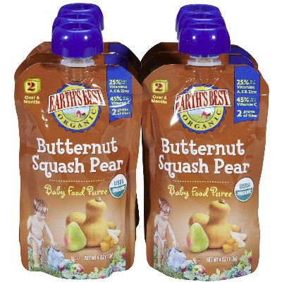 Earth s Best Organic Stage 2 Baby Food Butternut Squash Pear 4 oz Pouch - 023923330030