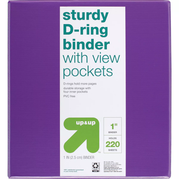 1" 3 Ring Binder Clear View Purple - 490810314525