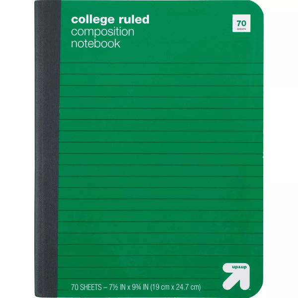 College Ruled Green Hard Cover Composition Notebook - 843718070473