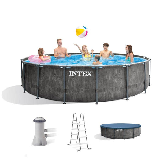 Intex Greywood Prism Frame 15 x48  Round Above Ground Outdoor Swimming Pool Set - 078257267415