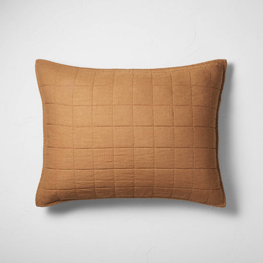 Standard Heavyweight Linen Blend Quilt Pillow Sham Warm Brown - 191908620343