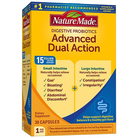 Nature Made Digestive Probiotics Advanced Dual Action Capsules - 15 Billion CFU per serving - 30ct - 031604030117