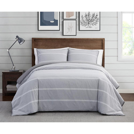 3pc Full/Queen Niari Yarn Dye Stripe Comforter Set Gray - Brooklyn Loom: Cotton Weave, OEKO-TEX Certified, Includes Shams - 783048156051