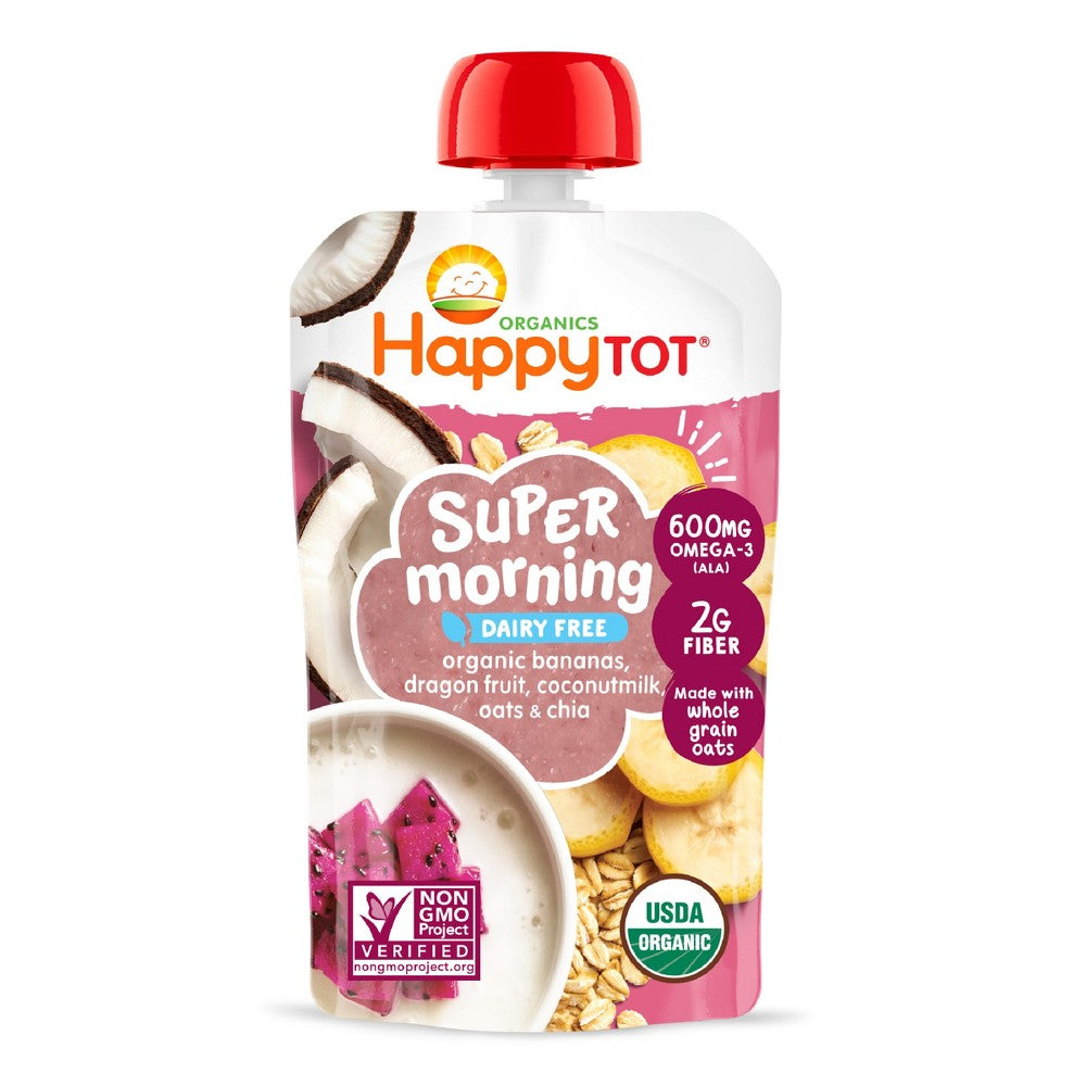 HappyTot Super Morning Organic Bananas Dragonfruit Coconut Milk & Oats with Super Chia Baby Food Pouch - 4oz - 819573015904