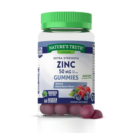 Zinc Gummies | 50mg | 60 count | Vegan Non-GMO & Gluten Free Supplement | Mixed Berry Flavor | by Natures Truth - 8400931156143