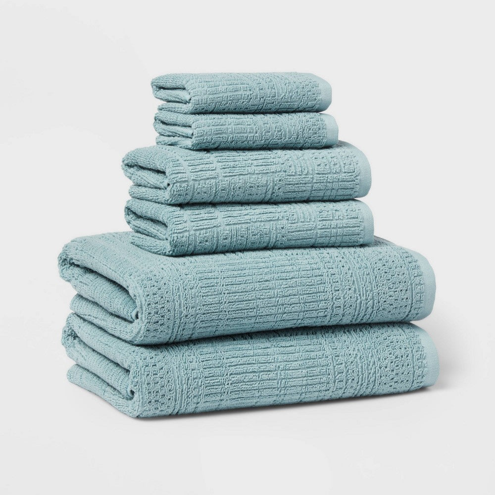 6pc Modern Bath Towels and Washcloths Set Aqua - 191908980775