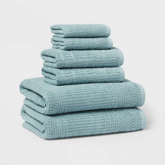 6pc Modern Bath Towels and Washcloths Set Aqua - 191908980775