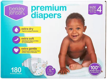 Berkley Jensen Premium Diapers Size 4 180 Count No Lotions, Latex Or Perfumes - New Kids | Color: Purple | Size: 4 - 888670090565