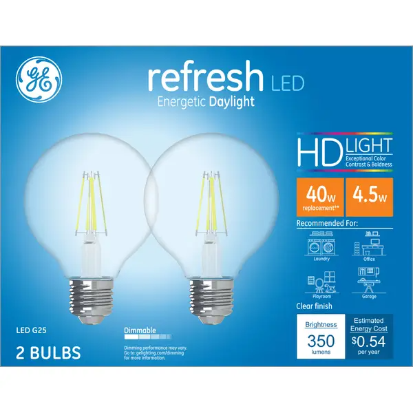 GE 47658 G25 Refresh HD Daylight LED Bulb 4.5 Watts - 043168476584