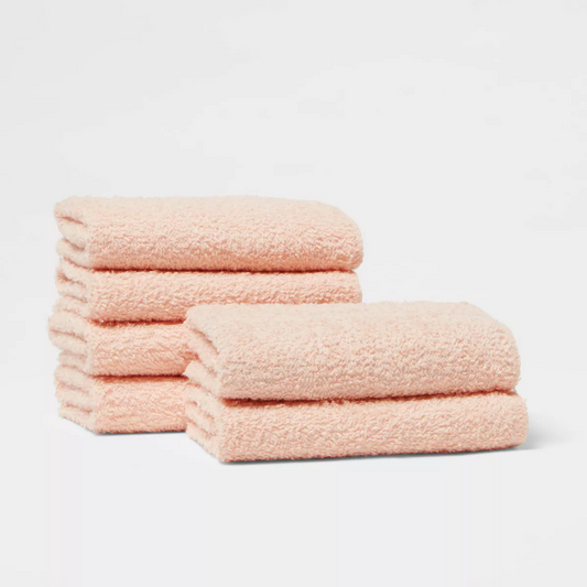 6pk Washcloth Set Light Peach - Cotton & Polyester, Terry Construction, Machine Washable - 191908446080