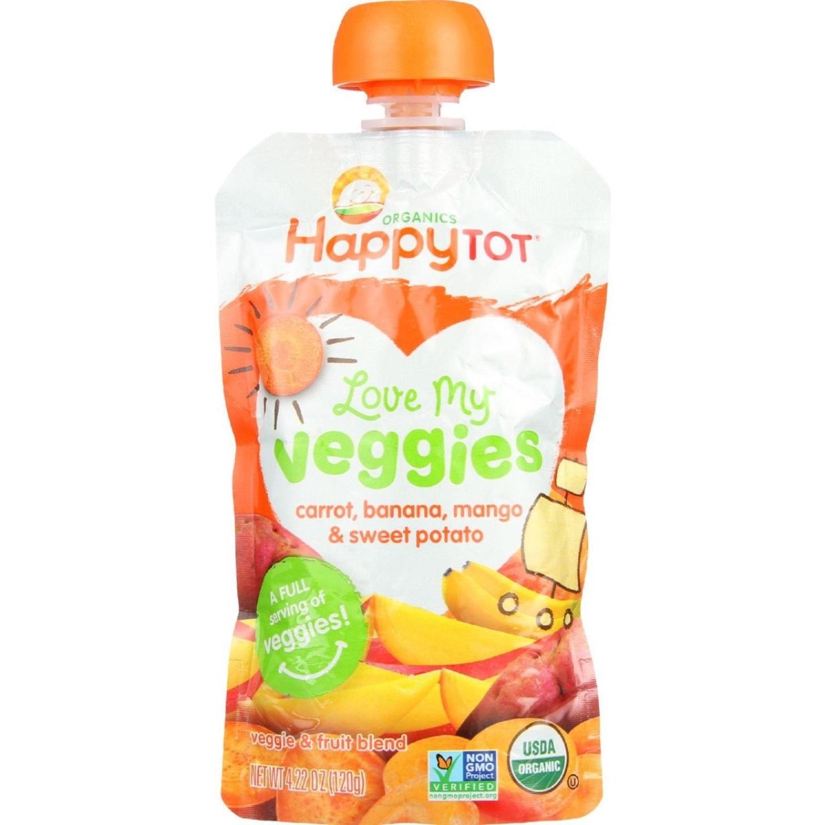 HappyTot Love My Veggies Carrot Banana Mango & Sweet Potato Baby Food Pouch - 4.22oz - 819573012316