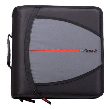 Case-it Mighty Zip Tab Zipper Binder 3 O-Ring with 5-Color tabs Expanding File Folder and Shoulder Strap and Handle D-146- Jet Black - 022293117296