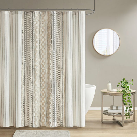 72"x72" Imani Chenille Striped Cotton Printed Shower Curtain Ivory - Ink+Ivy - 086569389060