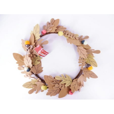 Spritz 16 Rustic Modern Laser Cut Felt Leaf Harvest Wreath Brown with Acorns - 191908156194