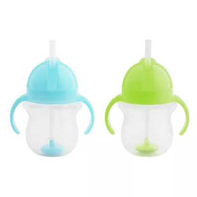 Munchkin Any Angle Click Lock Weighted 2pk Straw Trainer Cup - 7oz - Blue/Green - 735282177989