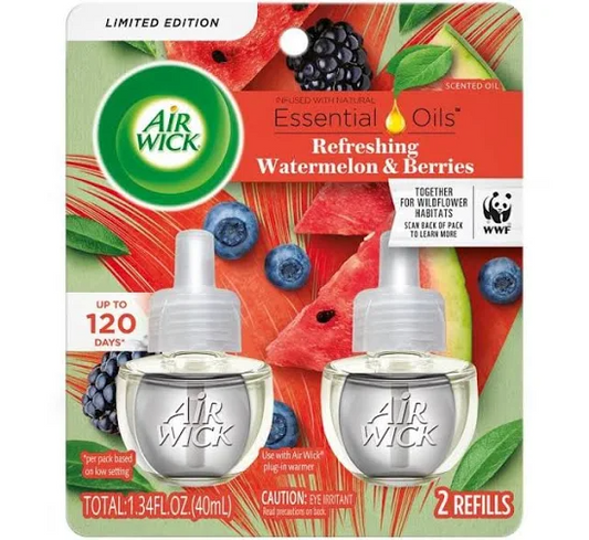 Air Wick Plug In Scented Oil Refill- 2ct- Refreshing Watermelon & Berries - 062338025971