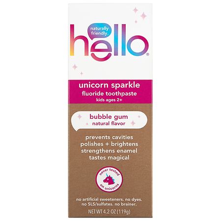 hello Kids Unicorn Sparkle Fluoride Toothpaste with Natural Bubble Gum Flavor Vegan SLS & Gluten Free - 819156021742