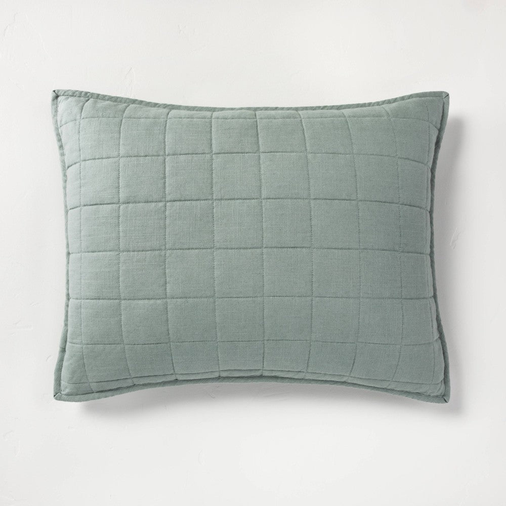 Standard Heavyweight Linen Blend Quilt Pillow Sham Sage Green - - 191908112510