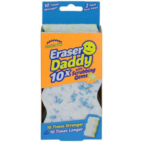 Scrub Daddy Eraser Sponge - 10x More Durable than Traditional Erasers with Scrubbing Gems - Removes Dirt Scuffs & Stains - Water Activated Sponge Eraser (2 Pack) - 858797007340