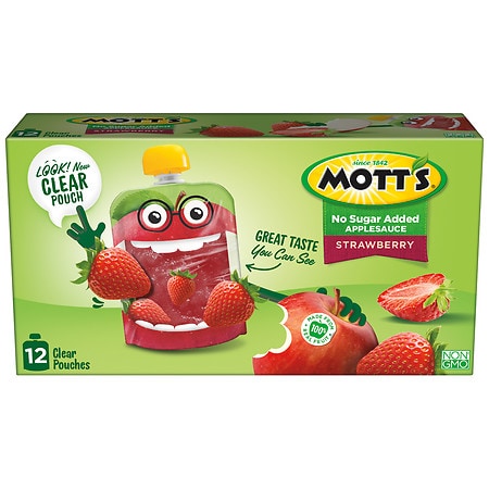 MOTTS No Sugar Added Strawberry Applesauce Pouches (Clear) 12 Count Box - 014800004199