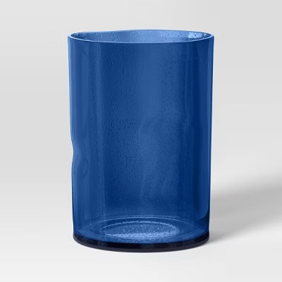 Medium Glass Hurricane Pillar Candle Holder Blue -Modern Tabletop Decor, 7.91" Height - 197543816783