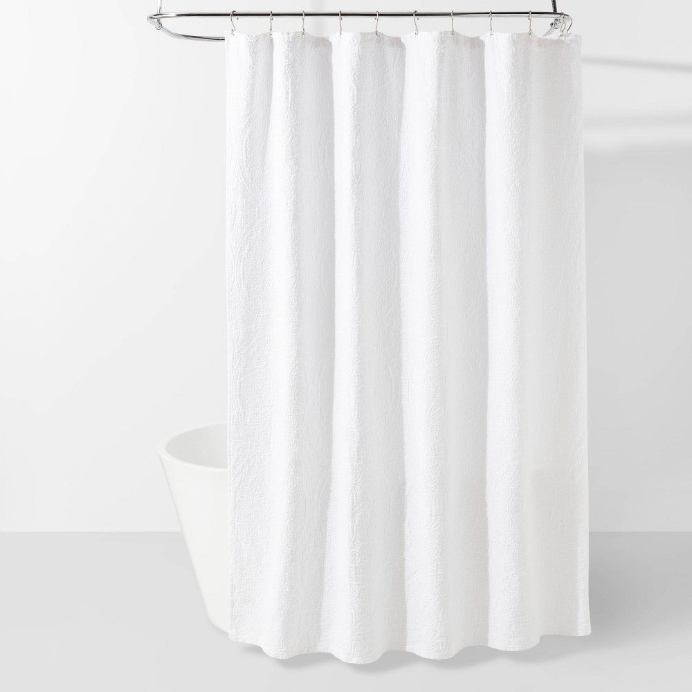 Matelasse Medallion Shower Curtain White - - 191908881386