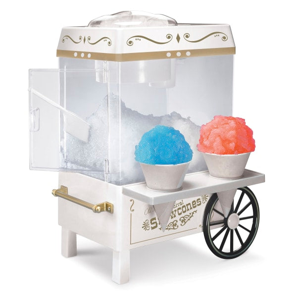 Nostalgia Snow Cone Maker Tabletop Shaved Ice Machine with 2 Reusable Cones & Ice Scoop  White - 810061702016