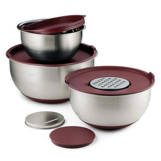 Tramontina 8 Piece Stainless Steel Mixing Bowl and Grater Set with Lids - Cranberry - 016017169753