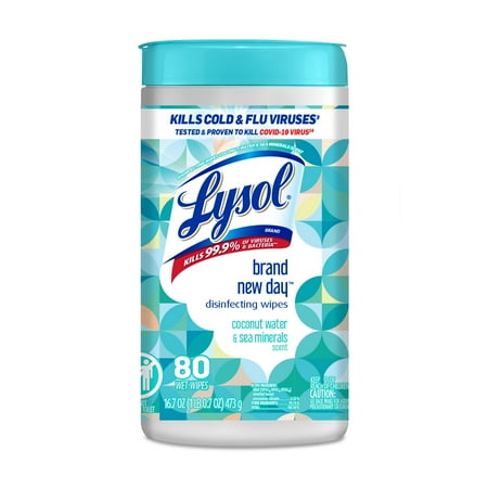 Lysol Disinfectant Wipes Multi-Surface Antibacterial Cleaning Wipes- Brand New Day - Coconut & Sea Minerals 80ct - 019200000253