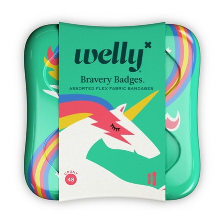 Welly Assorted Flex Fabric Bandages Unicorn Bravery Badges for Kids and Adults 48 Count - 810010440143