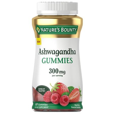 Nature?s Bounty Ashwagandha Gummies 300mg KSM-66 Ashwagandha Extract Mixed Berry 60 Gummies - 0743120122423