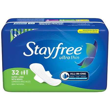 Stayfree Ultra Thin Super Long Pads With Wings 32ct Multi-Fluid Protection For Up To 8 Hours With Odor Neutralizer - 078300070405