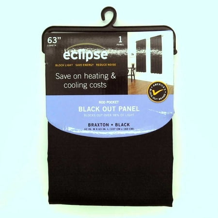 42"x63" Eclipse Blackout Braxton Thermaback Window Curtain Panel Black - 885308098368