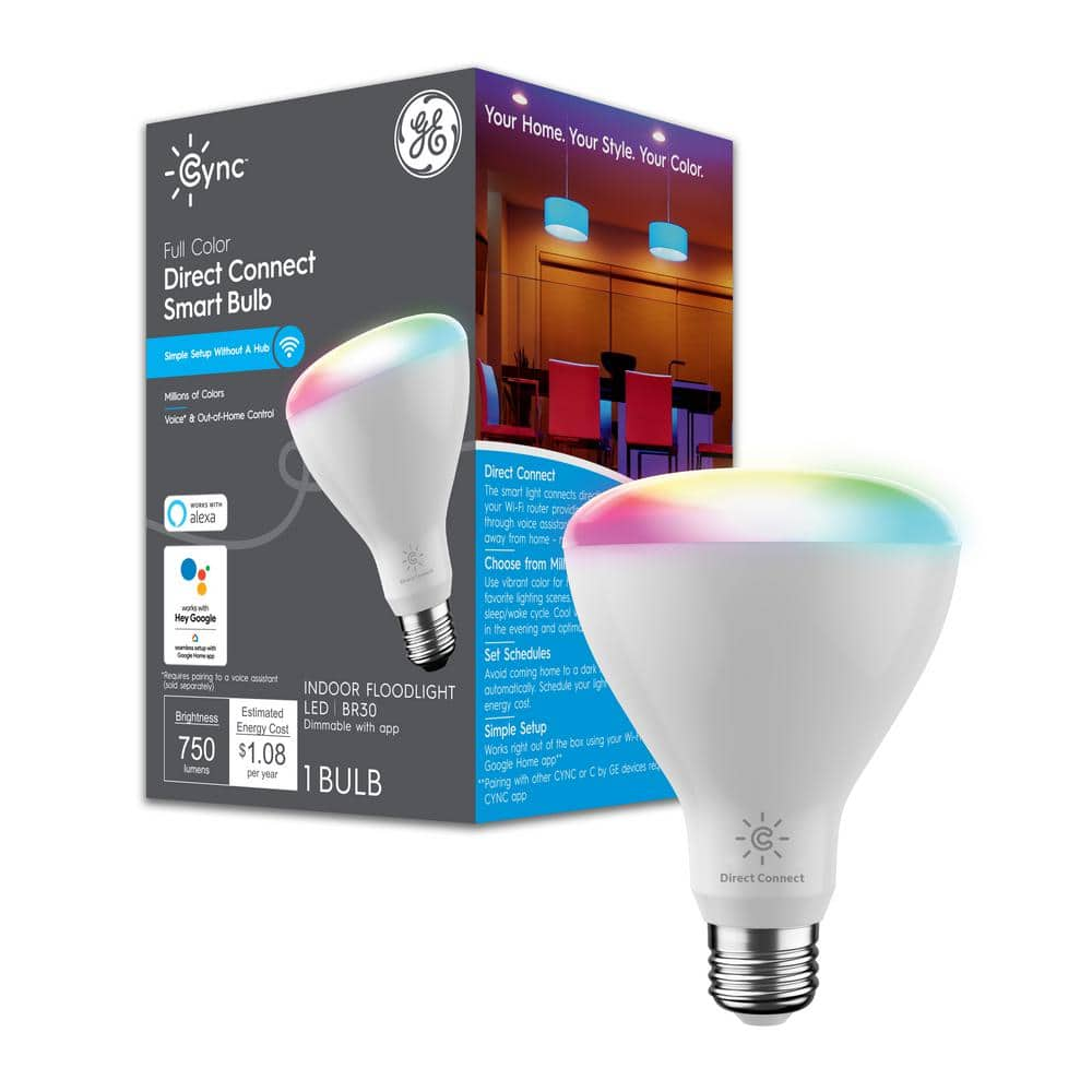 GE - Cync Smart Direct Connect Light Bulb (1 BR30 LED Color Changing Light Bulb), 65W Replacement - Full Color - 043168524087