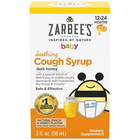 Zarbee's Baby Soothing Cough Syrup with Dark Honey - Natural Peach & Honey Flavor - 2 fl oz - 8972337090423