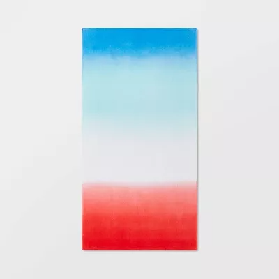 Gradient Beach Towel Red/White/Blue - Velour Cotton, Ombre Design, Lightweight, All Ages - 197543419779