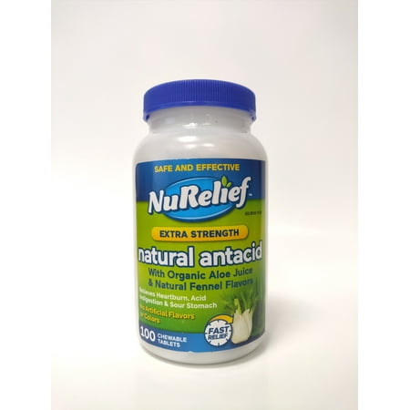 PAST DATE NuRelief Extra Strength Natural Antacid - Calcium Carbonate USP 750 mg 100 Chewable tablets - 368163115109