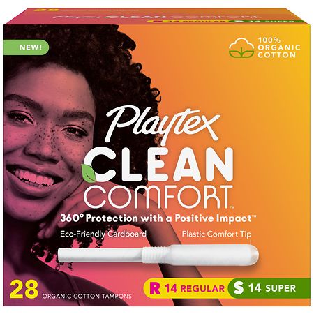 Playtex Clean Comfort Organic Cotton Tampons Multipack Regular & Super Absorbency 14 Ct Regular 14 Ct Super 28 Ct Total - 078300132974