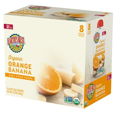 ( 8 Pack) Earth's Best Organic Stage 2, Orange Banana Baby Food, 1 Pouch (113g) - 000239233390573
