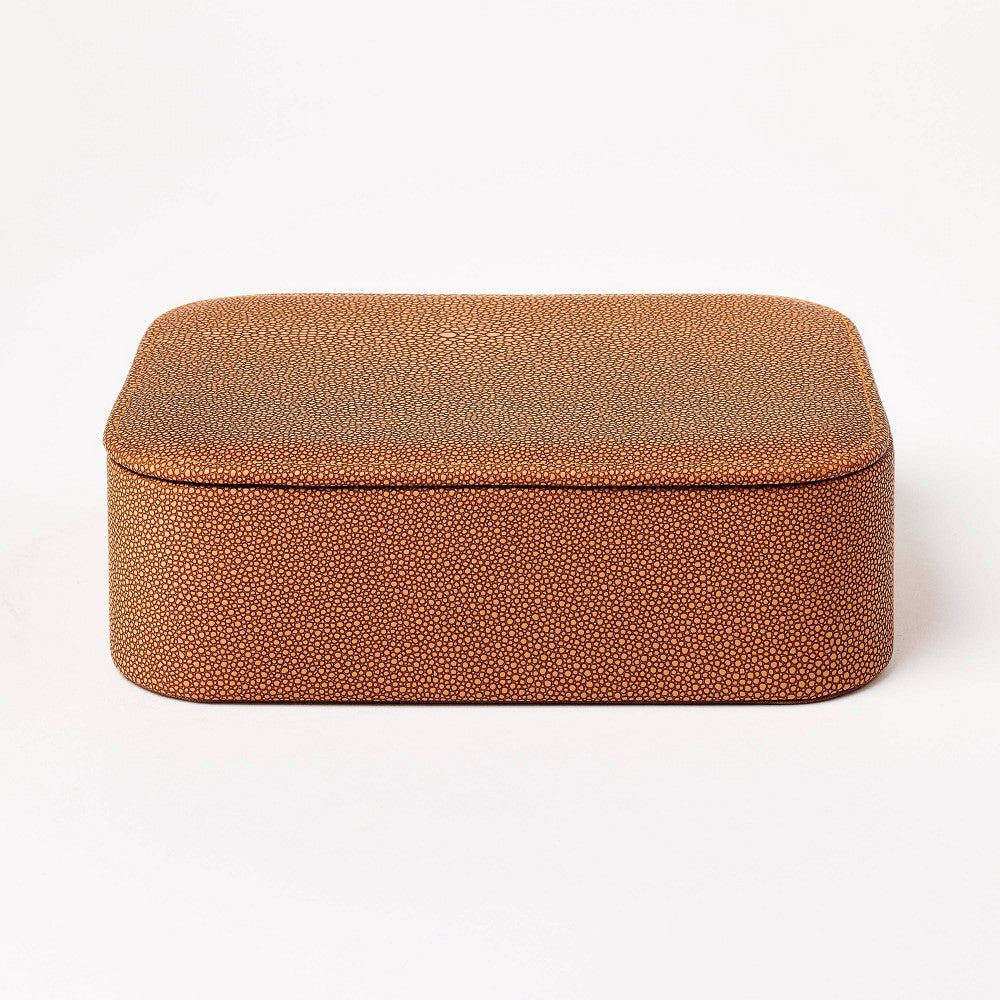 Small Shagreen Box with Lid -Faux Leather, Secure Storage - 197543474112