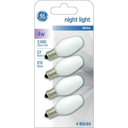 GE Incandescent Night Light Bulbs 4 Watts C7 Bulbs Small Base Frosted Finish 4pk - 043168918558