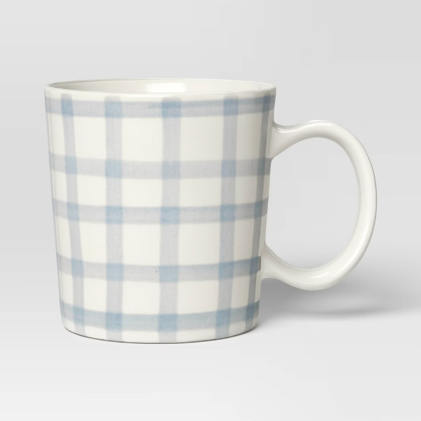 16oz Stoneware Mug Blue Plaid - - 810136770230