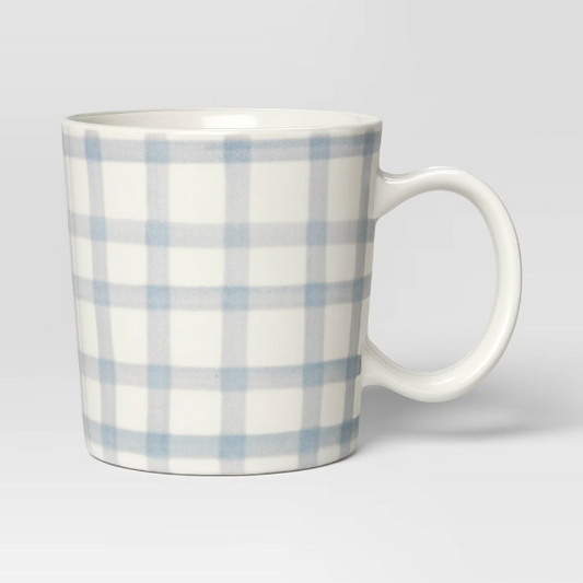 16oz Stoneware Mug Blue Plaid - - 810136770230