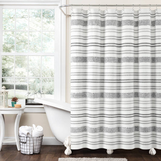 72"x72" Modern Tufted Striped Woven Yarn Dyed Eco Friendly Recycled Cotton Shower Curtain Gray - Lush D?cor - 194938051590