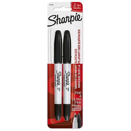 Sharpie 2pk Permanent Markers Twin Tip Black - 071641321625