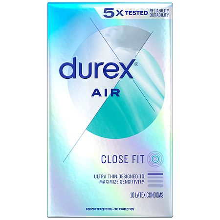 Durex Air Condoms Extra Thin Transparent Natural Rubber Latex Condoms for Men Close Fit FSA & HSA Eligible 10 Count - 302340876445