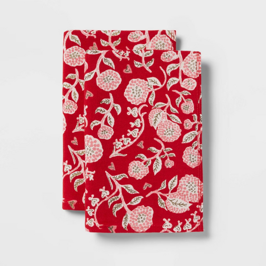 2pk All Over Floral Printed Hand Towels Red - 197543421185