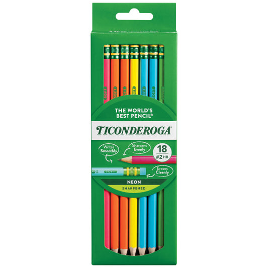 LIKE NEW Dixon Ticonderoga Bright Neon No 2 Pencils Black Lead Neon Barrel 18/BX - 0720671301811