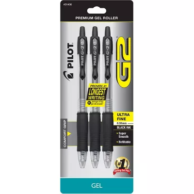 Pilot 3ct G2 Gel Pens Ultra Fine Point 0.38mm Black Ink - 072838161826