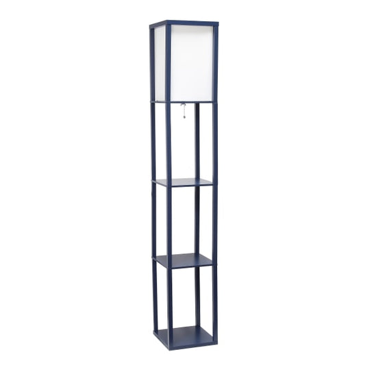 Simple Designs - Floor Lamp Etagere Organizer Storage Shelf with Linen Shade - Navy - 810241029407